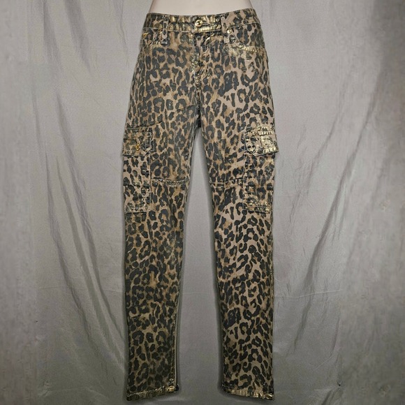 Robin's‎ Jean Women's Leopard Print Cargo Pants Gold Accent - Picture 1 of 8